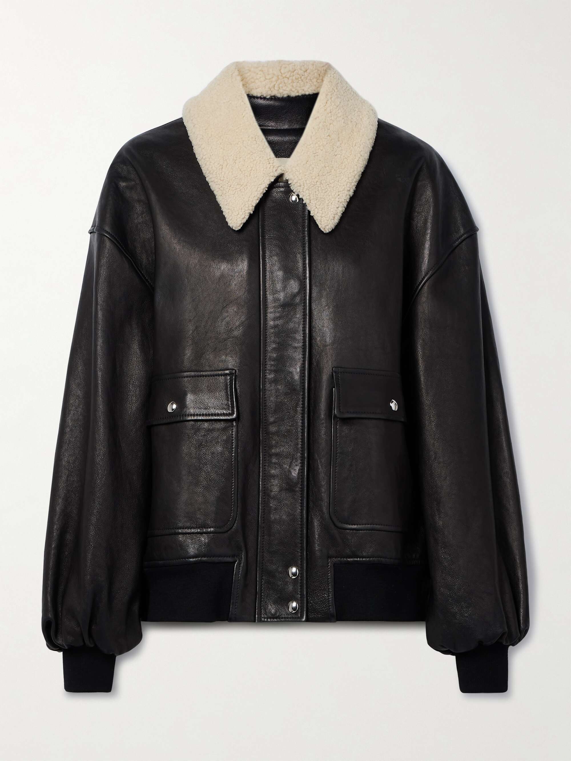 KHAITE Shellar shearling-trimmed leather jacket | NET-A-PORTER