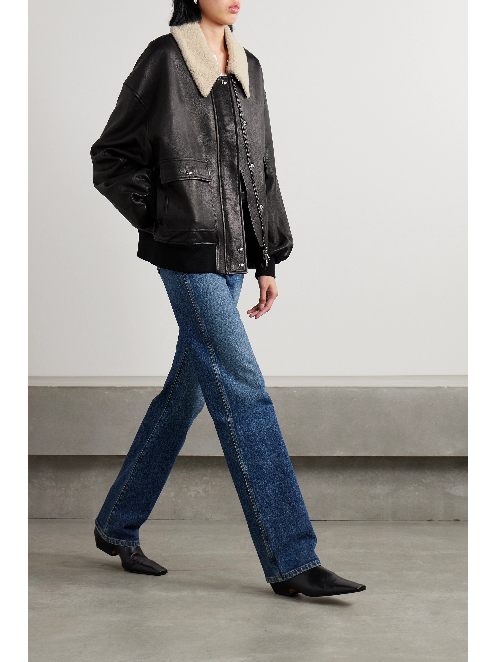 KHAITE Shellar shearling-trimmed leather jacket thumbnail