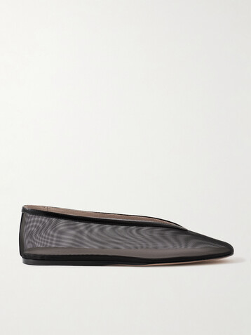 LE MONDE BERYL Luna leather-trimmed mesh ballet flats