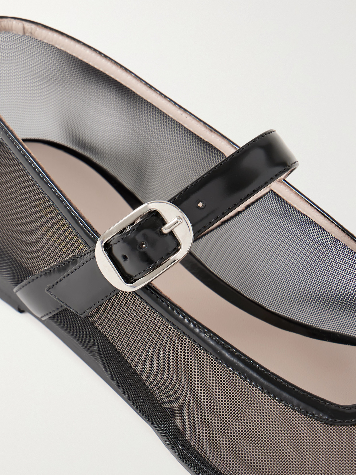 LE MONDE BERYL PATENT LEATHER-TRIMMED MESH MARY JANE BALLET FLATS