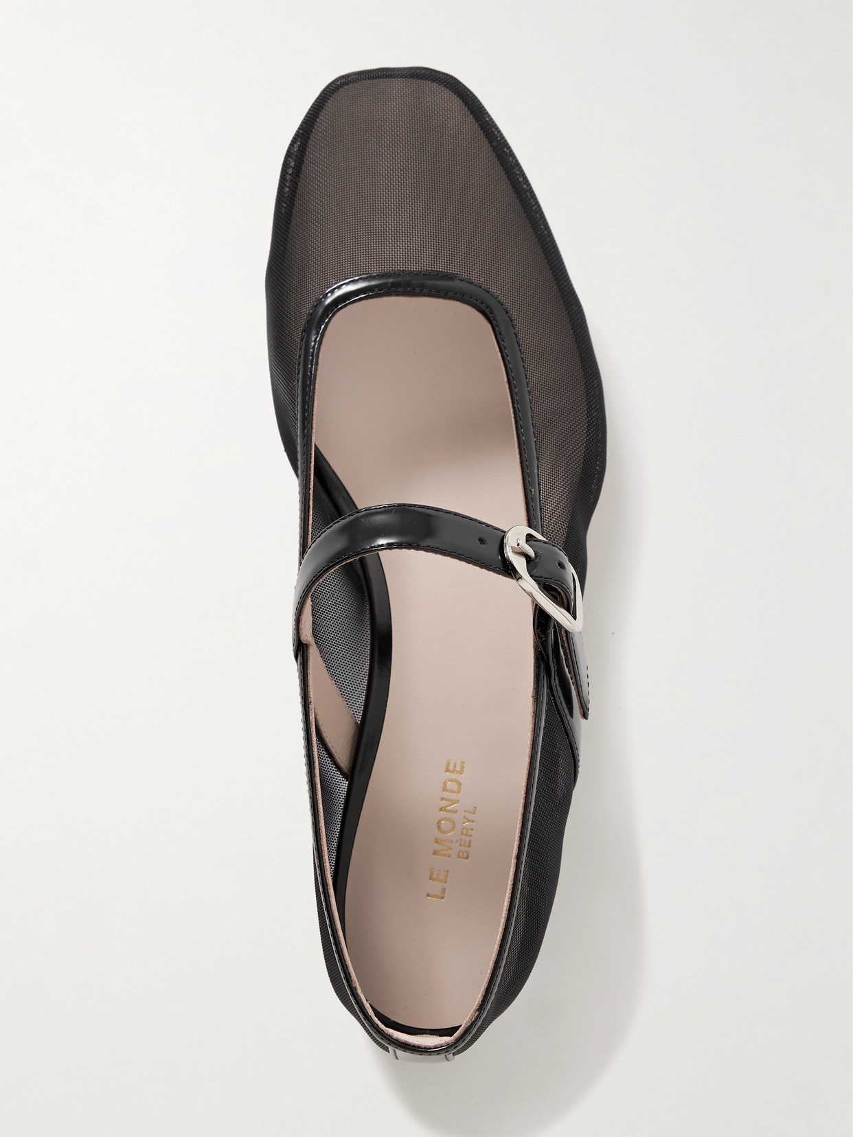 Shop Le Monde Beryl Patent Leather-trimmed Mesh Mary Jane Ballet Flats In Black