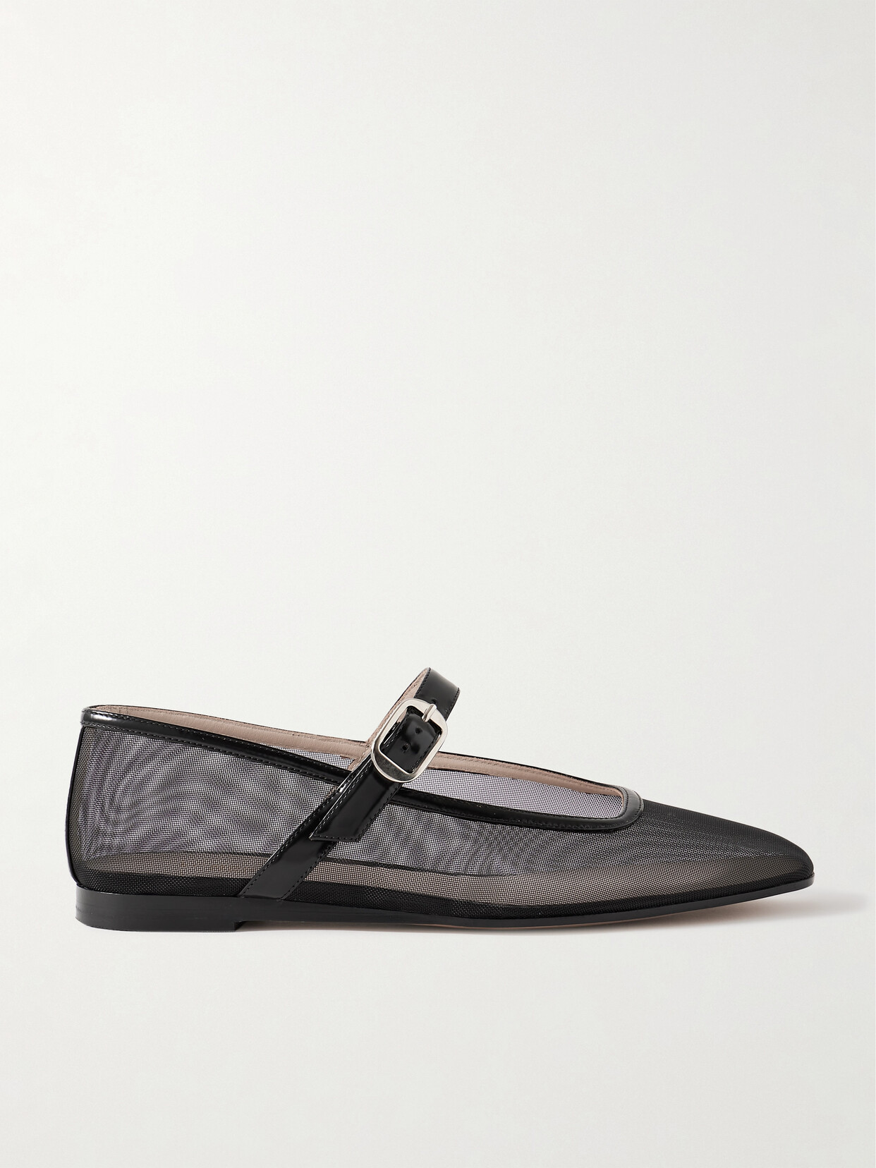 Le Monde Beryl Patent Leather-trimmed Mesh Mary Jane Ballet Flats In Black