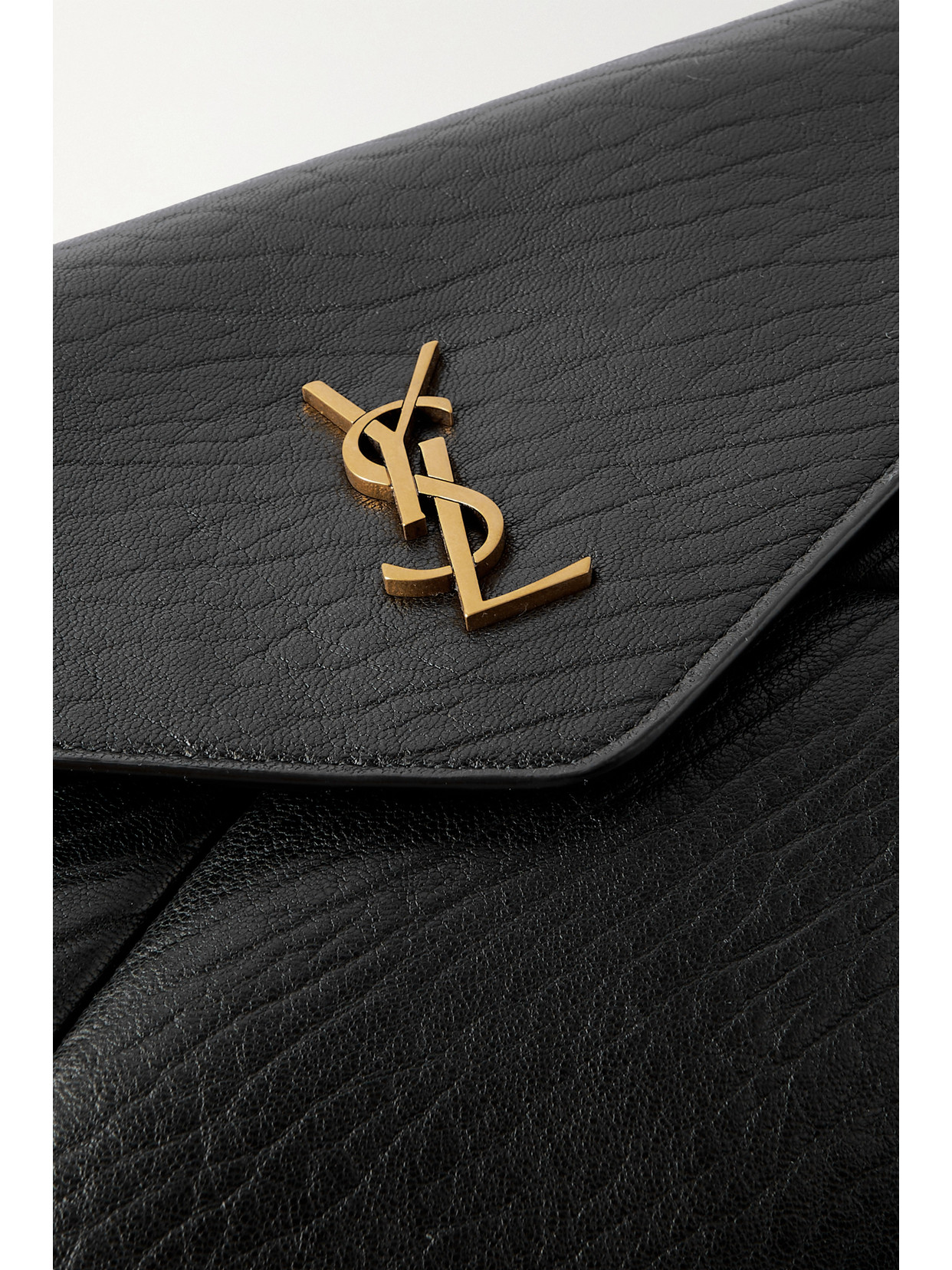 Shop Saint Laurent Cassandre Large Envelope Textured-leather Clutch In Black