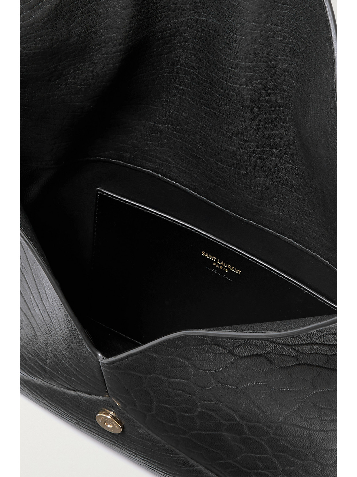 Shop Saint Laurent Cassandre Large Envelope Textured-leather Clutch In Black