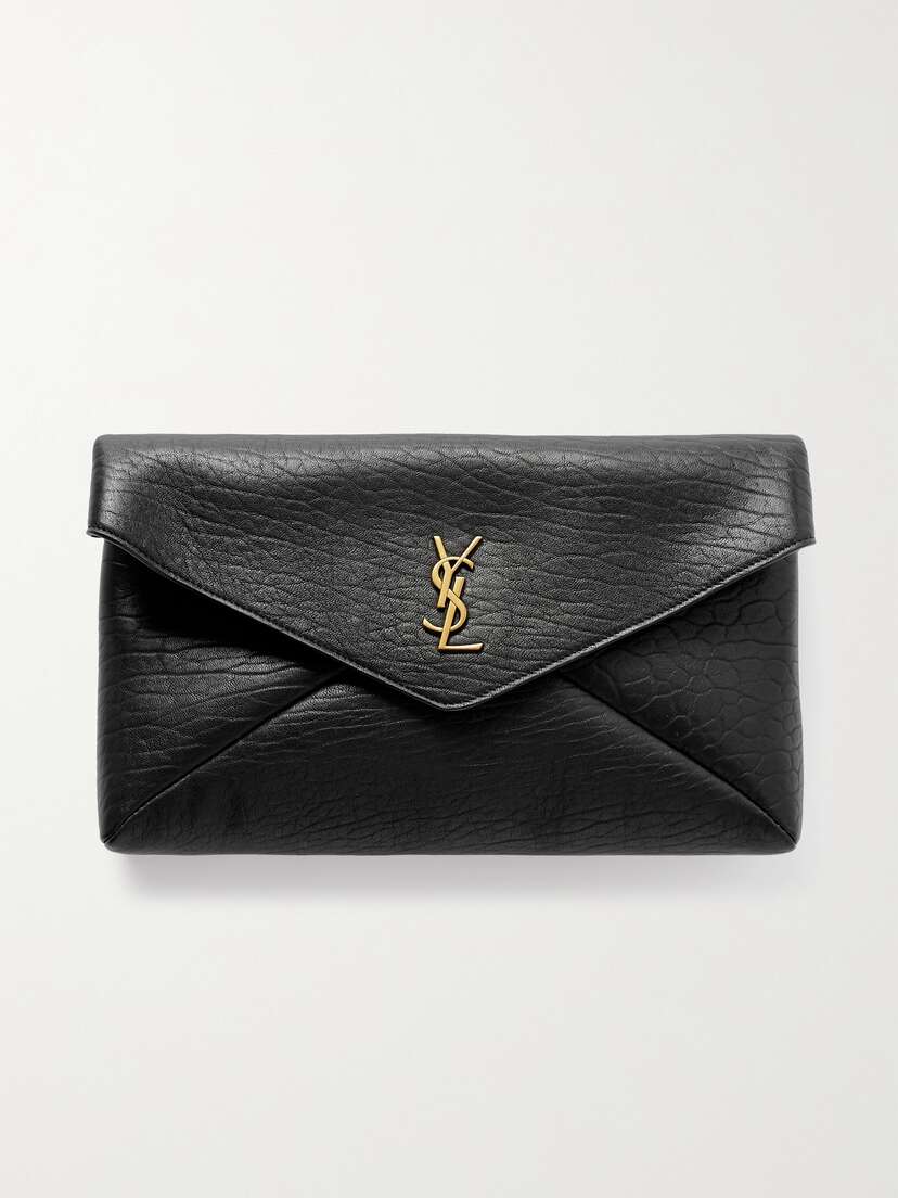 Saint Laurent Cassandre Large Textured-leather Clutch