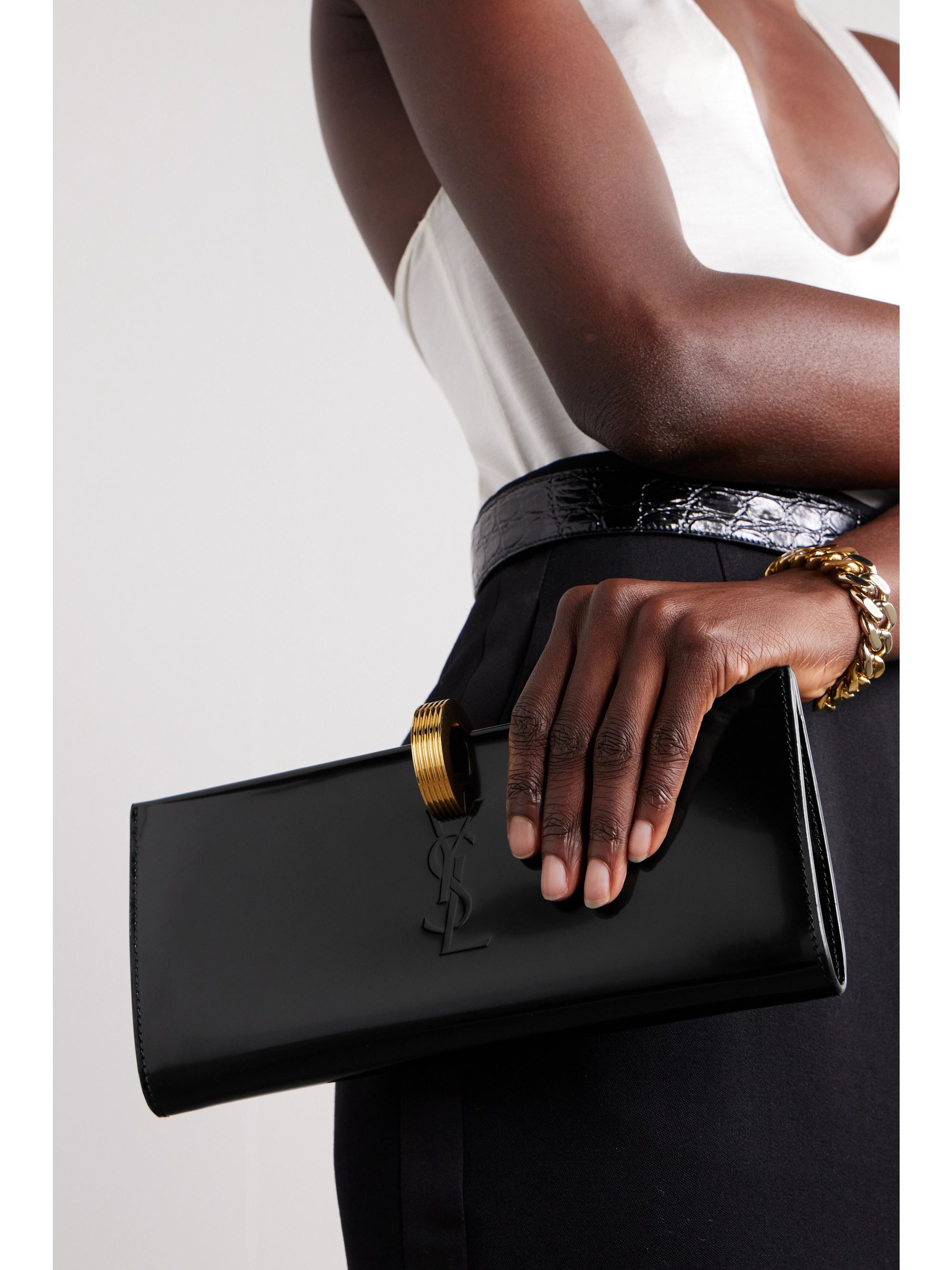 Daria patent-leather clutch - black - One Size
