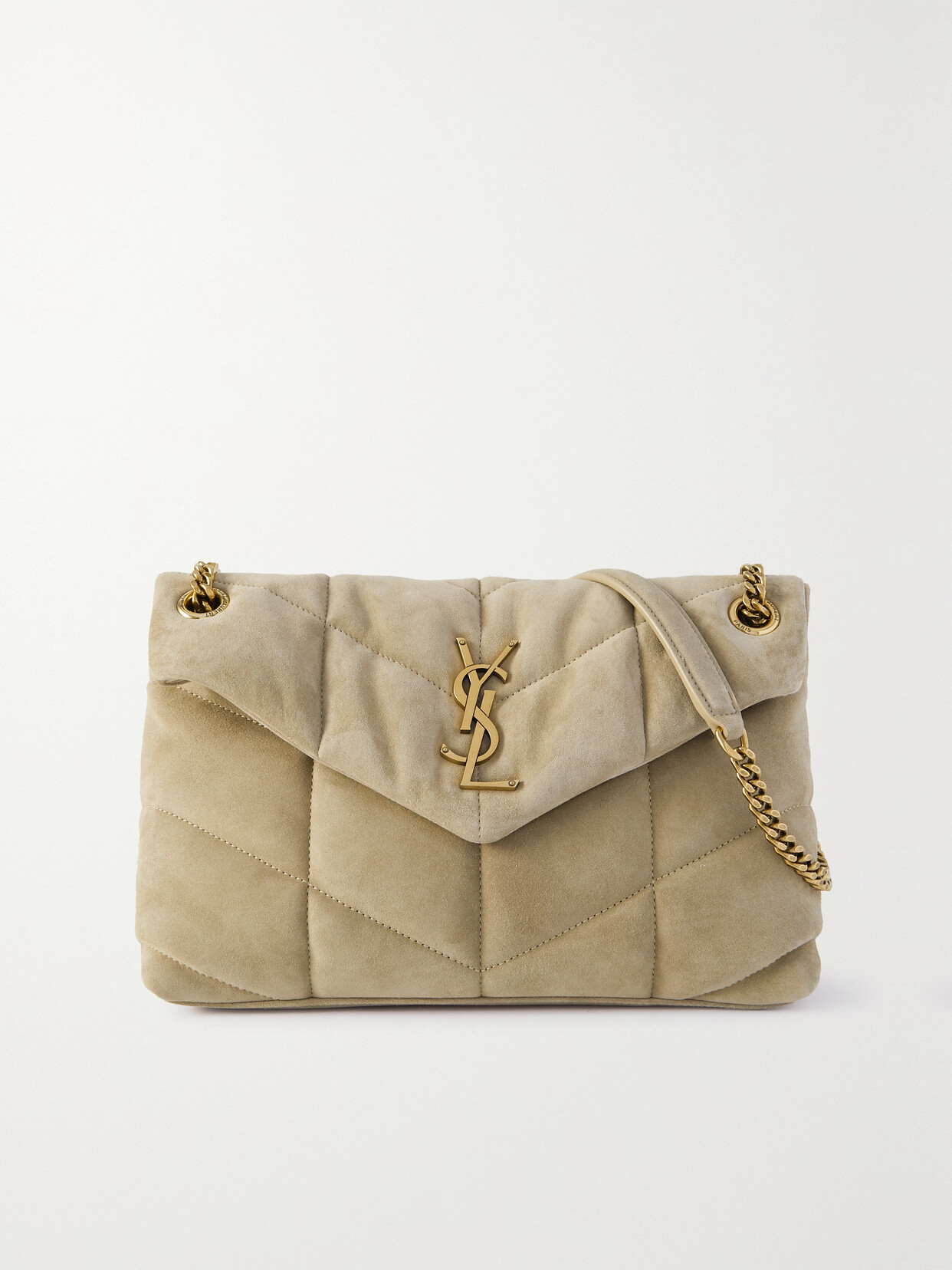 SAINT LAURENT - Loulou Puffer Small Quilted Suede Shoulder Bag - Gold