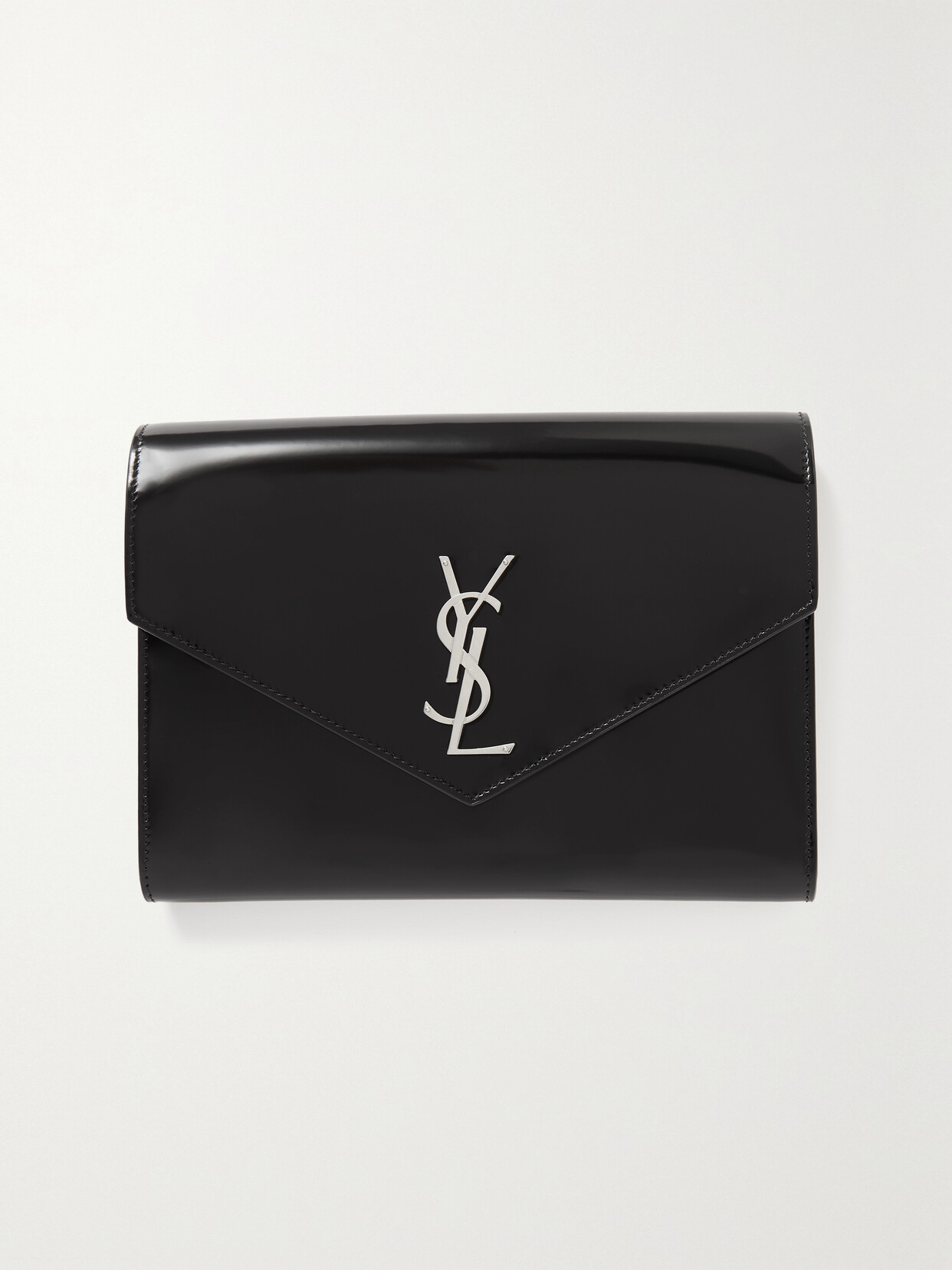 SAINT LAURENT - Cassandre Glossed-leather Clutch - Black