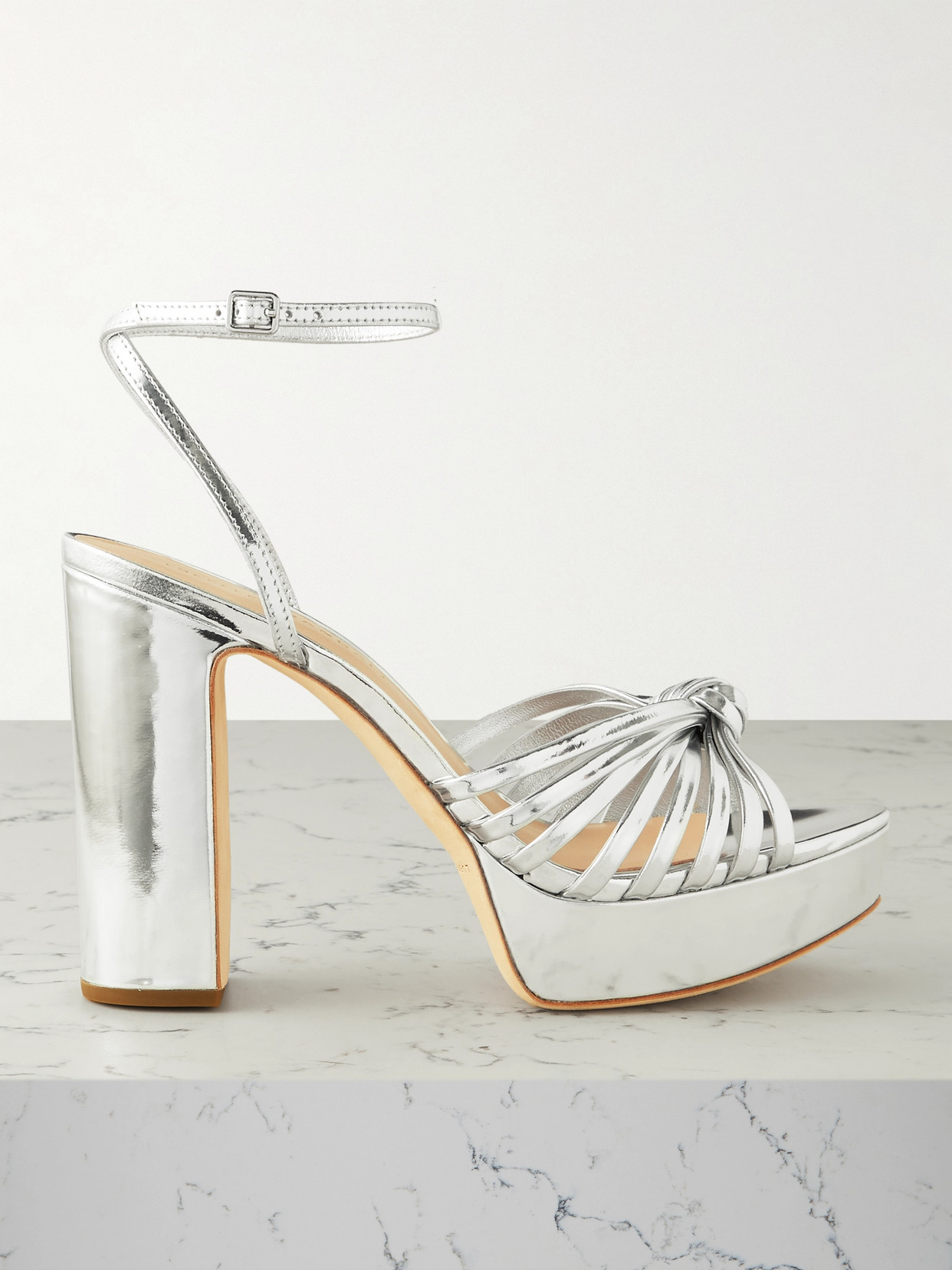 Loeffler Randall Rivka Mirrored-leather Platform Sandals In Silver