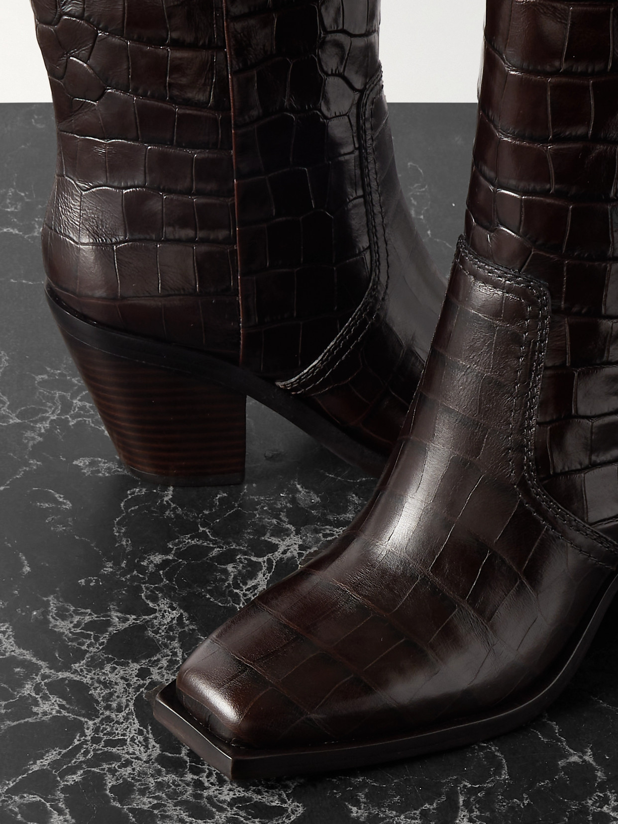 Loeffler Randall Lynn Croc-effect Leather Knee Boots In Brown