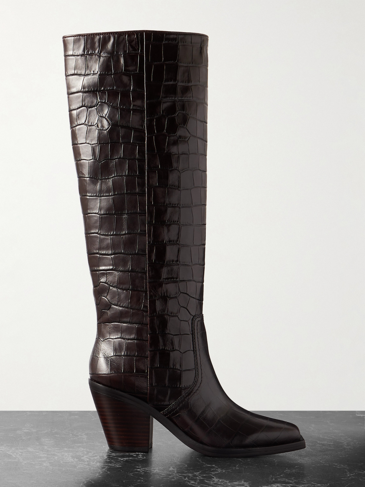 Loeffler Randall Lynn Croc-effect Leather Knee Boots In Brown