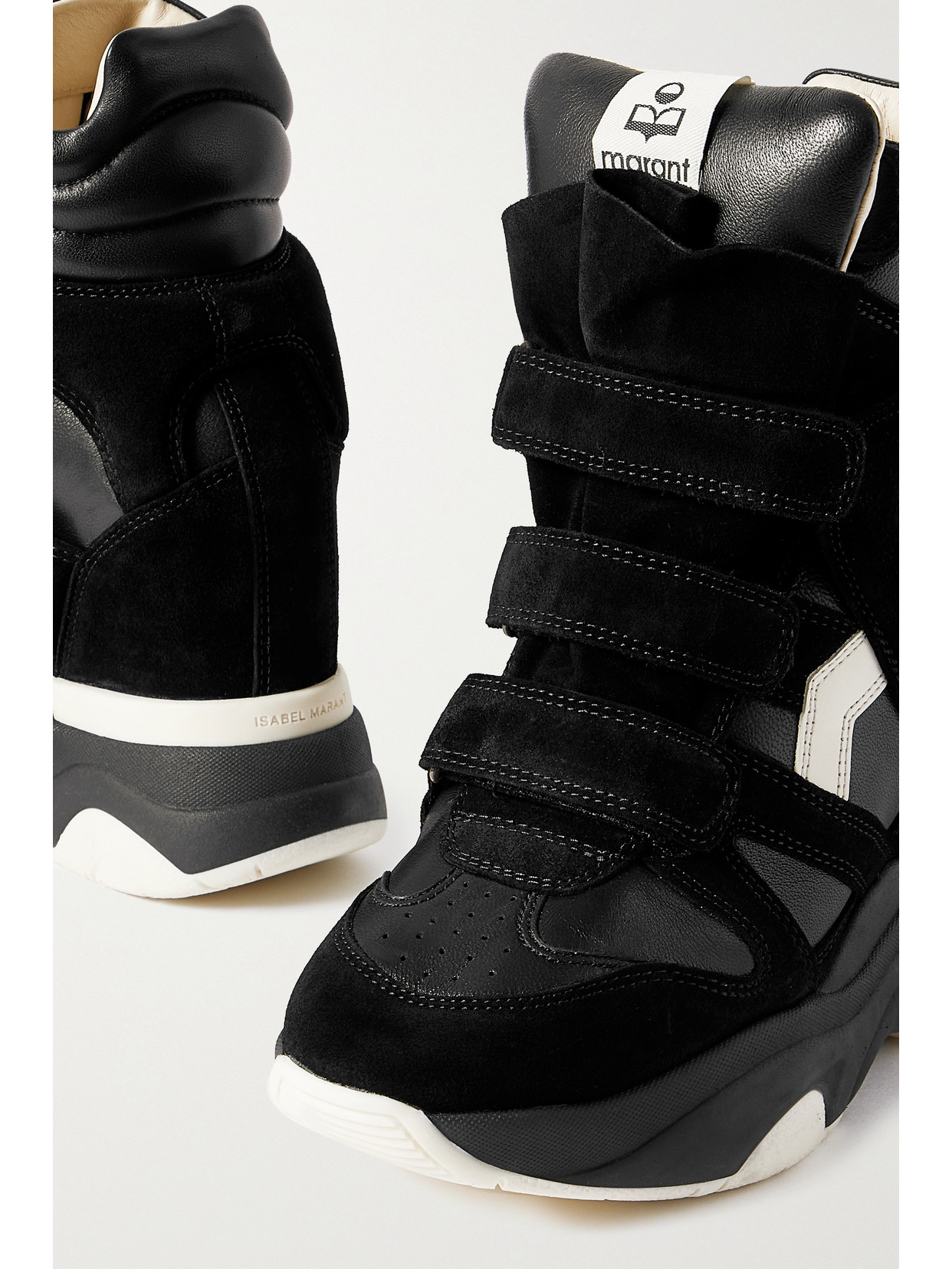 Shop Isabel Marant Balskee Leather And Suede High-top Wedge Sneakers In Black