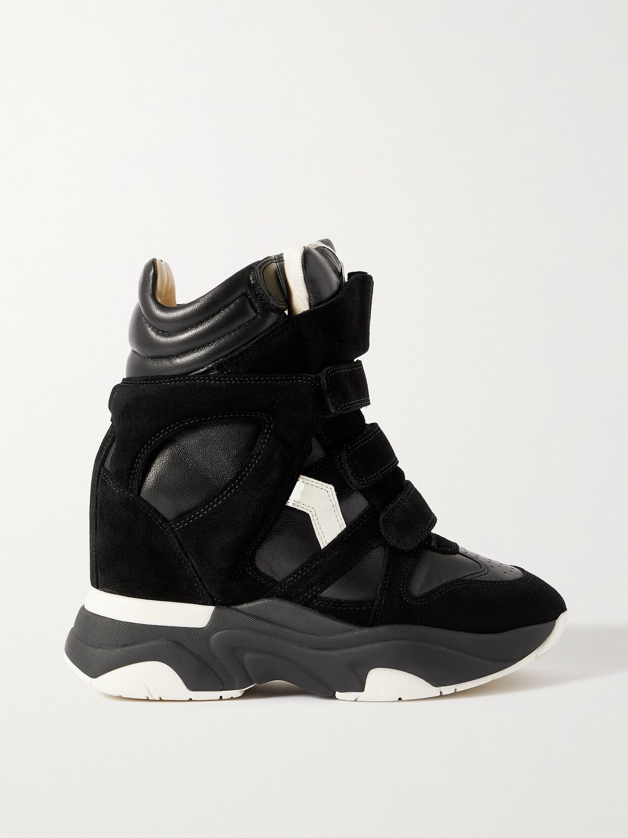 balskee leather and suede high top wedge sneakers