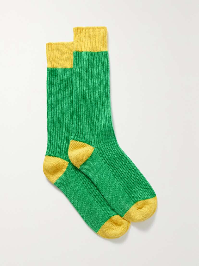 Guest In Residence Two-tone Ribbed Cashmere Socks