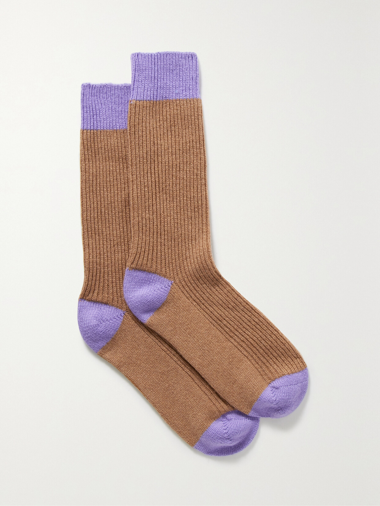 Guest In Residence - Two-tone Ribbed Cashmere Socks - Brown