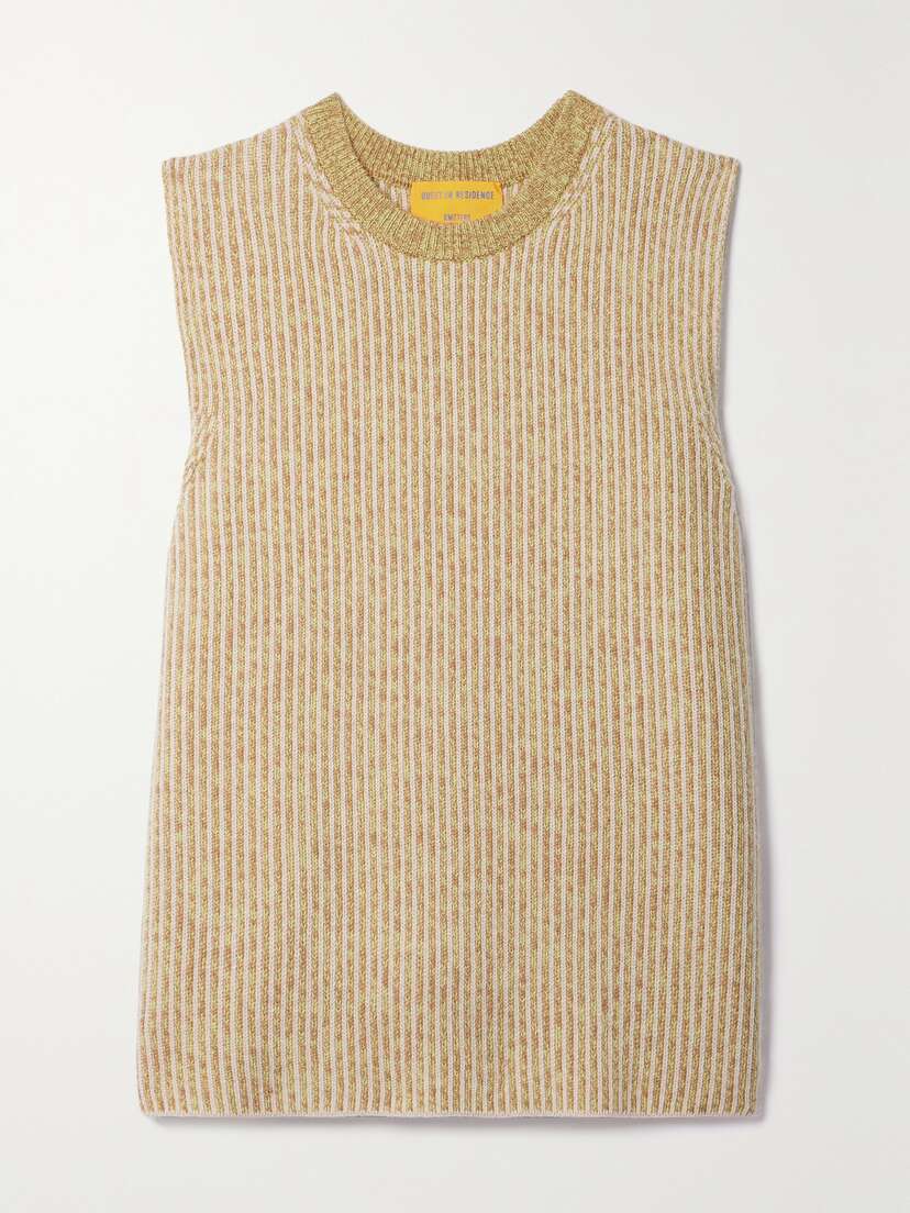 Guest In Residence Striped Ribbed Cashmere Vest - x large