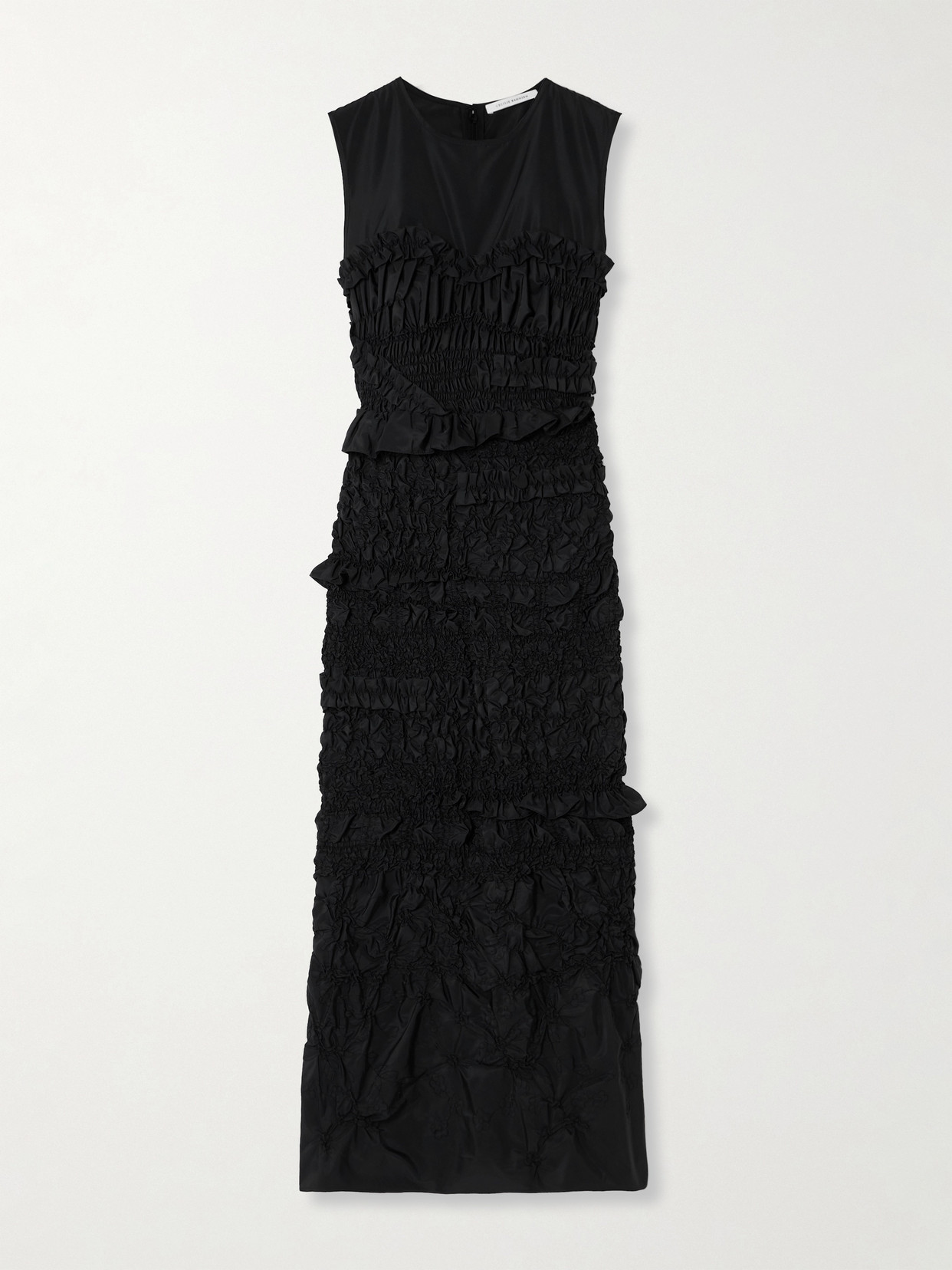 Cecilie Bahnsen Vanda Smocked Ruffled Recycled-faille Midi Dress - Black
