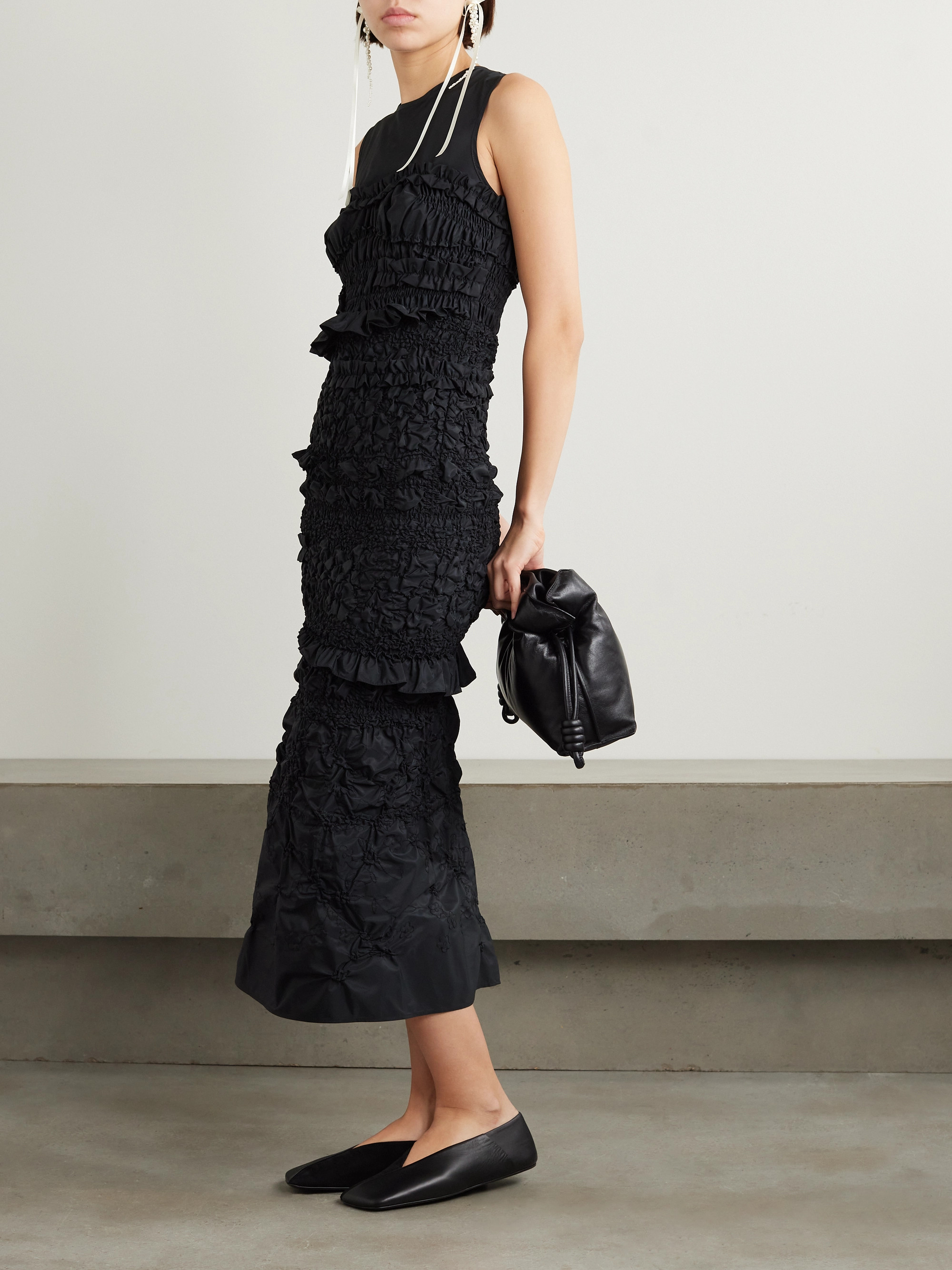 Cecilie Bahnsen - Vanda smocked ruffled recycled-faille midi dress 