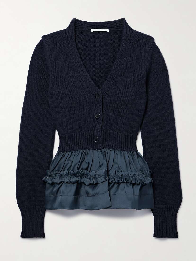 Cecilie Bahnsen Vision Ruffled Taffeta-trimmed Cashmere And Wool-blend Cardigan