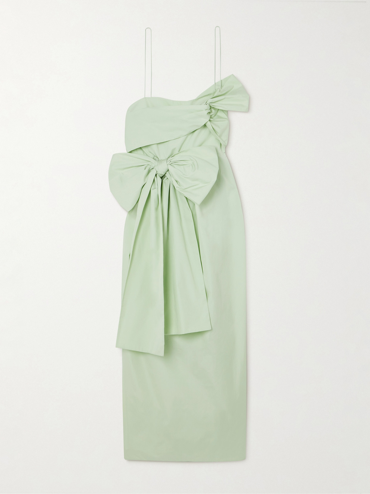 Cecilie Bahnsen Valentina One-shoulder Bow-detailed Cotton-poplin Dress In Green