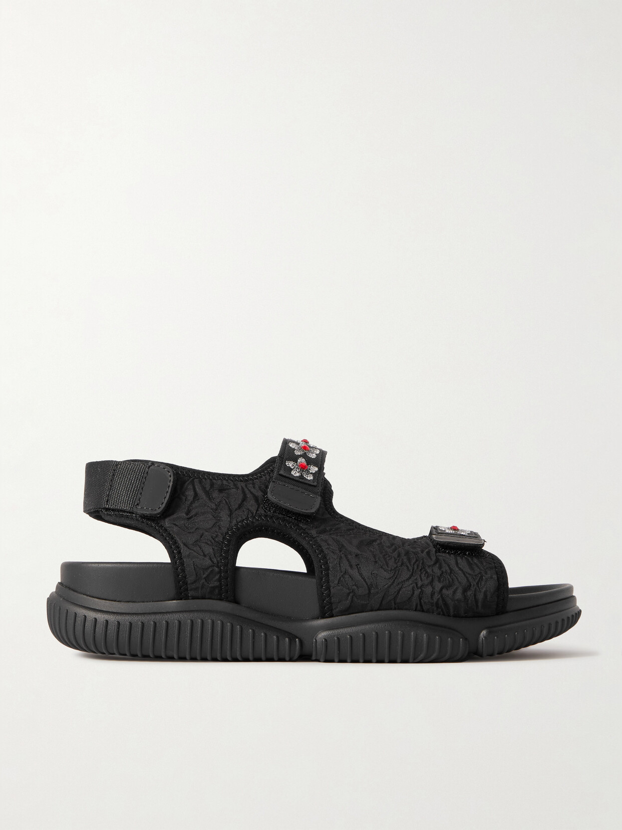 Cecilie Bahnsen Valeria Crystal-embellished Cloqué Sandals - Black