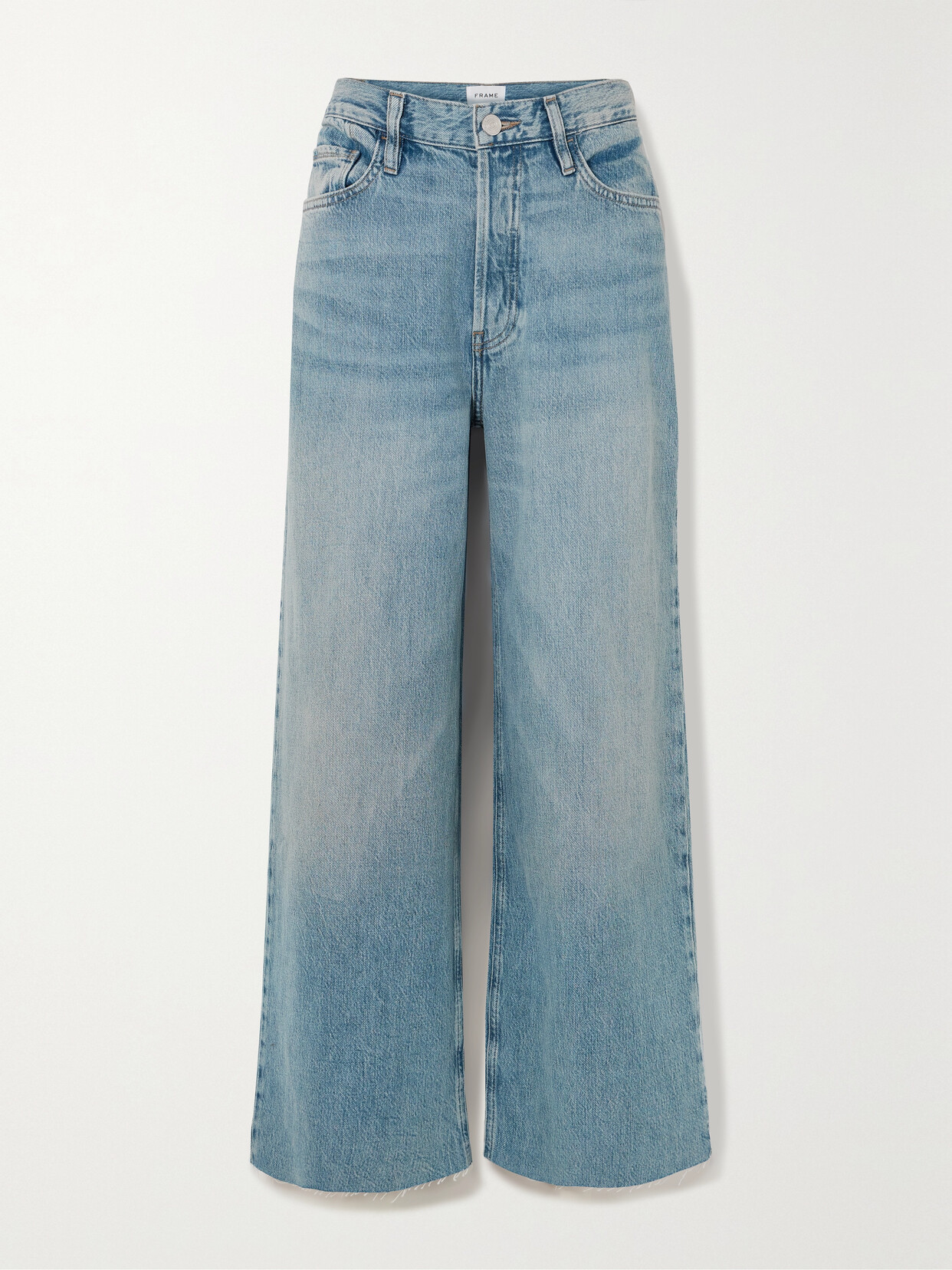 Frame Le Low Baggy Frayed Boyfriend Jeans In Blue