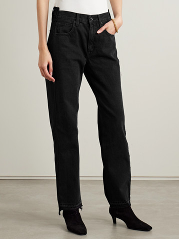SLVRLAKE London frayed paneled high-rise straight-leg organic jeans