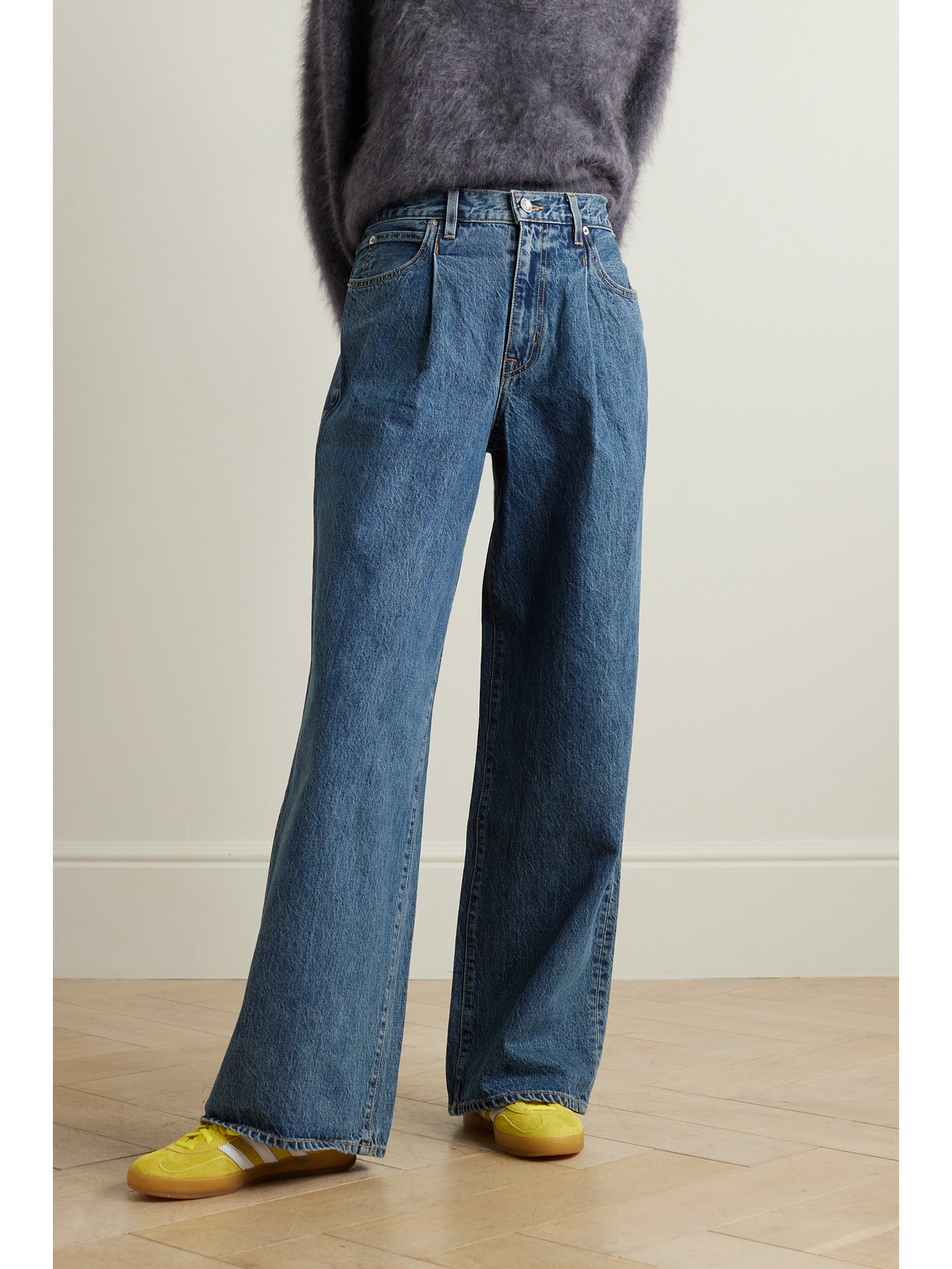 Shop Slvrlake + Net Sustain Abby Pleated High-rise Wide-leg Jeans In Blue