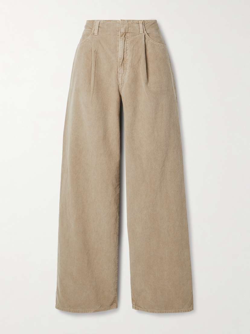 SLVRLAKE Taylor Pleated Cotton-corduroy Wide-leg Pants