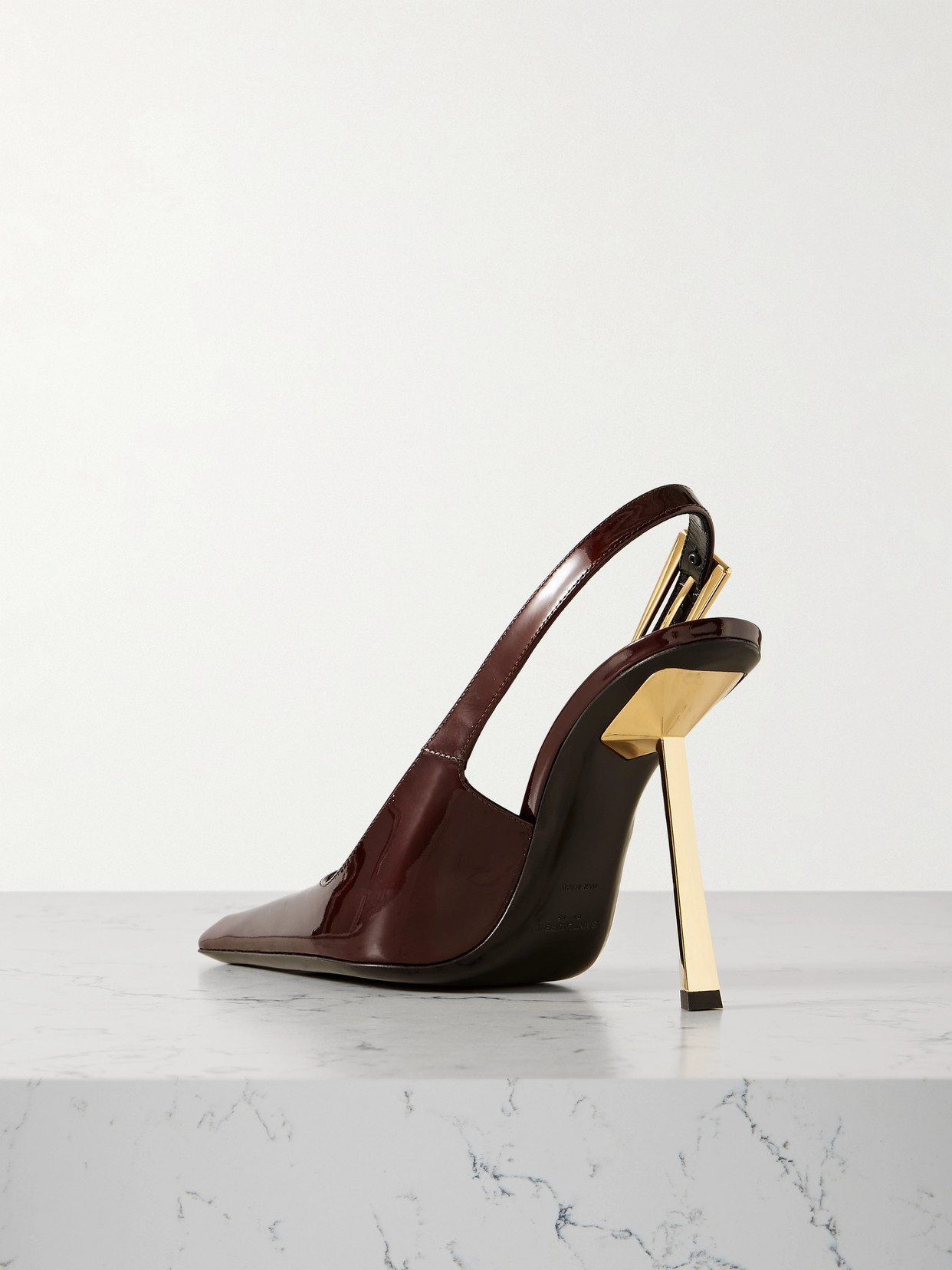 Shop Saint Laurent Lee Embellished Patent-leather Slingback Pumps In Burgundy