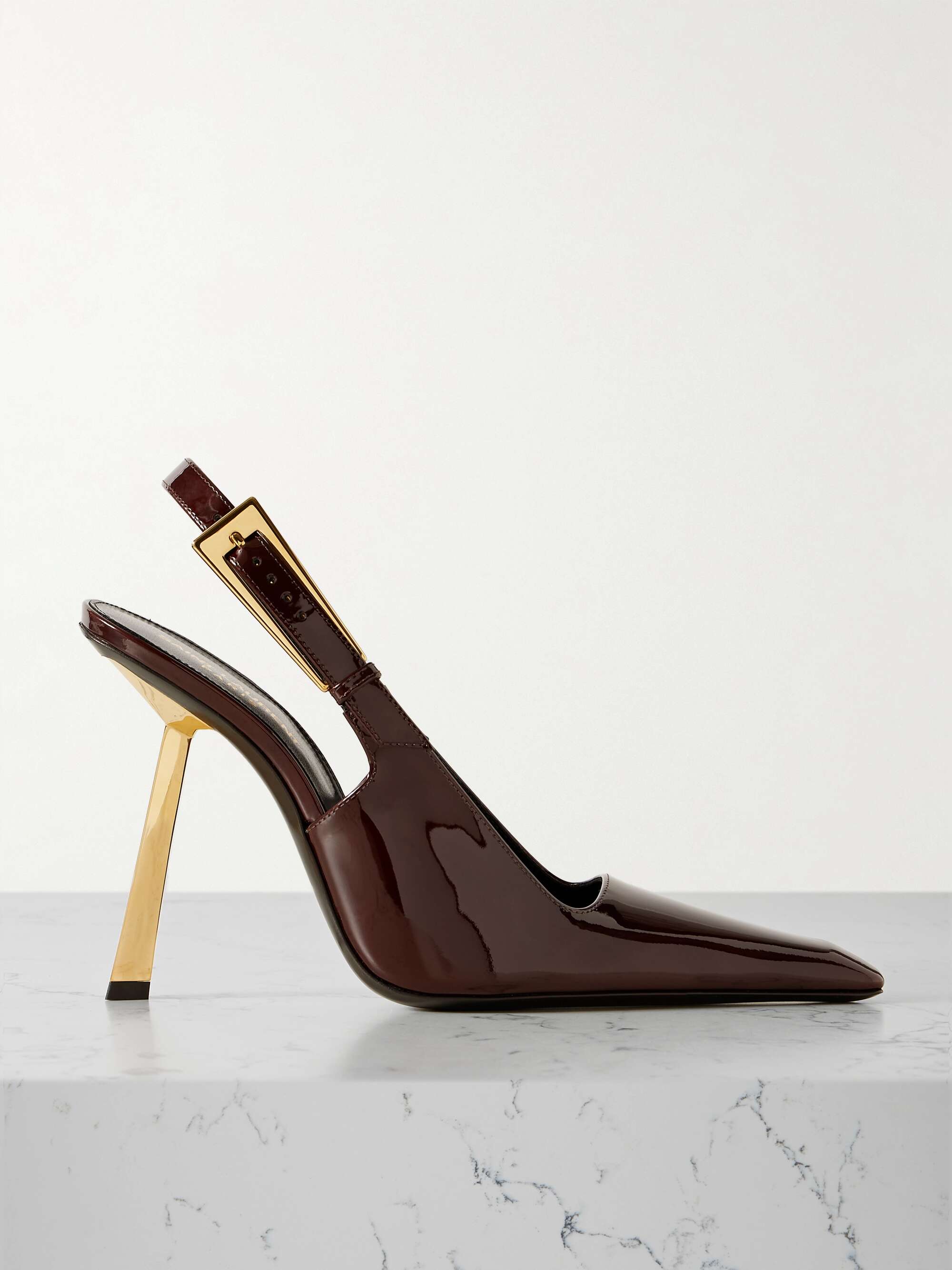 SAINT LAURENT Lee embellished patent leather slingback pumps NET