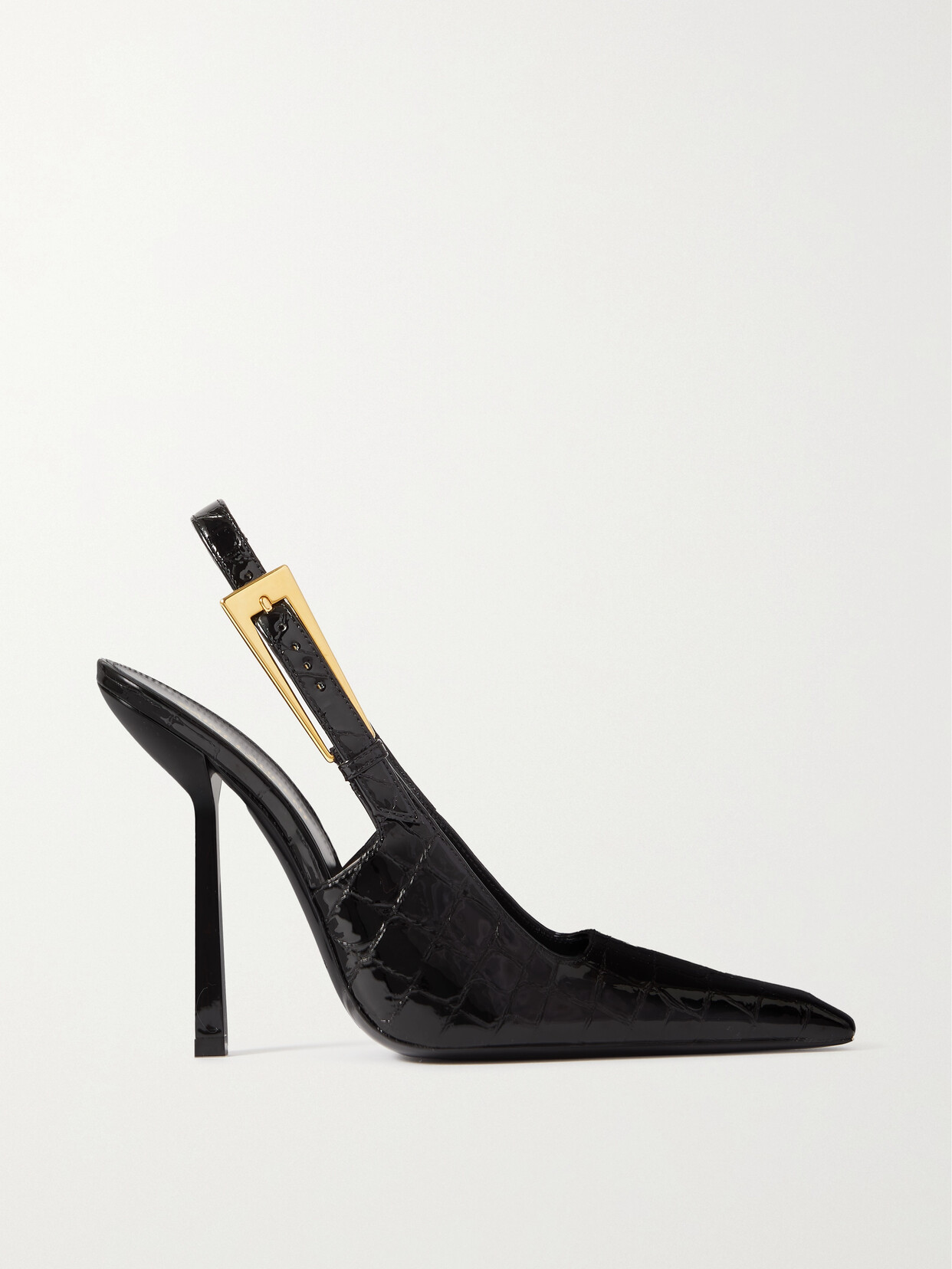 Saint Laurent Tom Patent Buckle Slingback Pumps In Black
