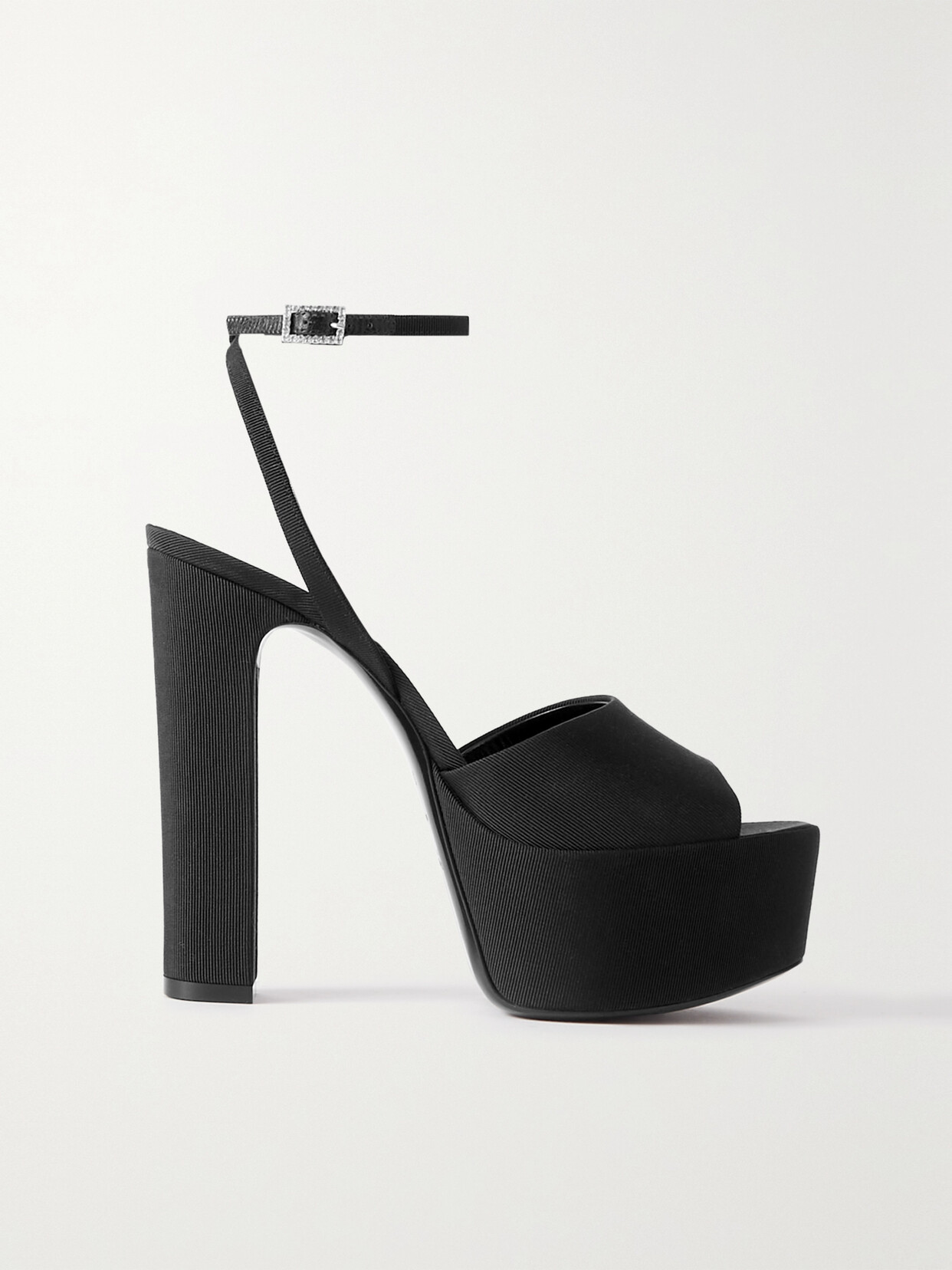 SAINT LAURENT - Jodie Crystal-embellished Grosgrain Platform Sandals - Black