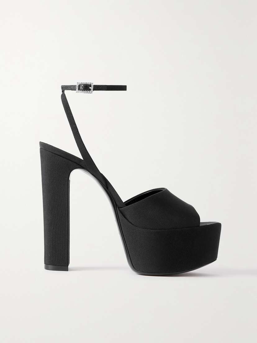 Saint Laurent Jodie Crystal-embellished Grosgrain Platform Sandals - EU 41