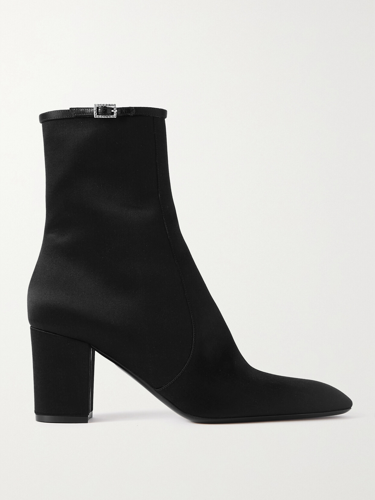 Shop Saint Laurent Betty Buckle-embellished Leather-trimmed Satin Ankle Boots In Black