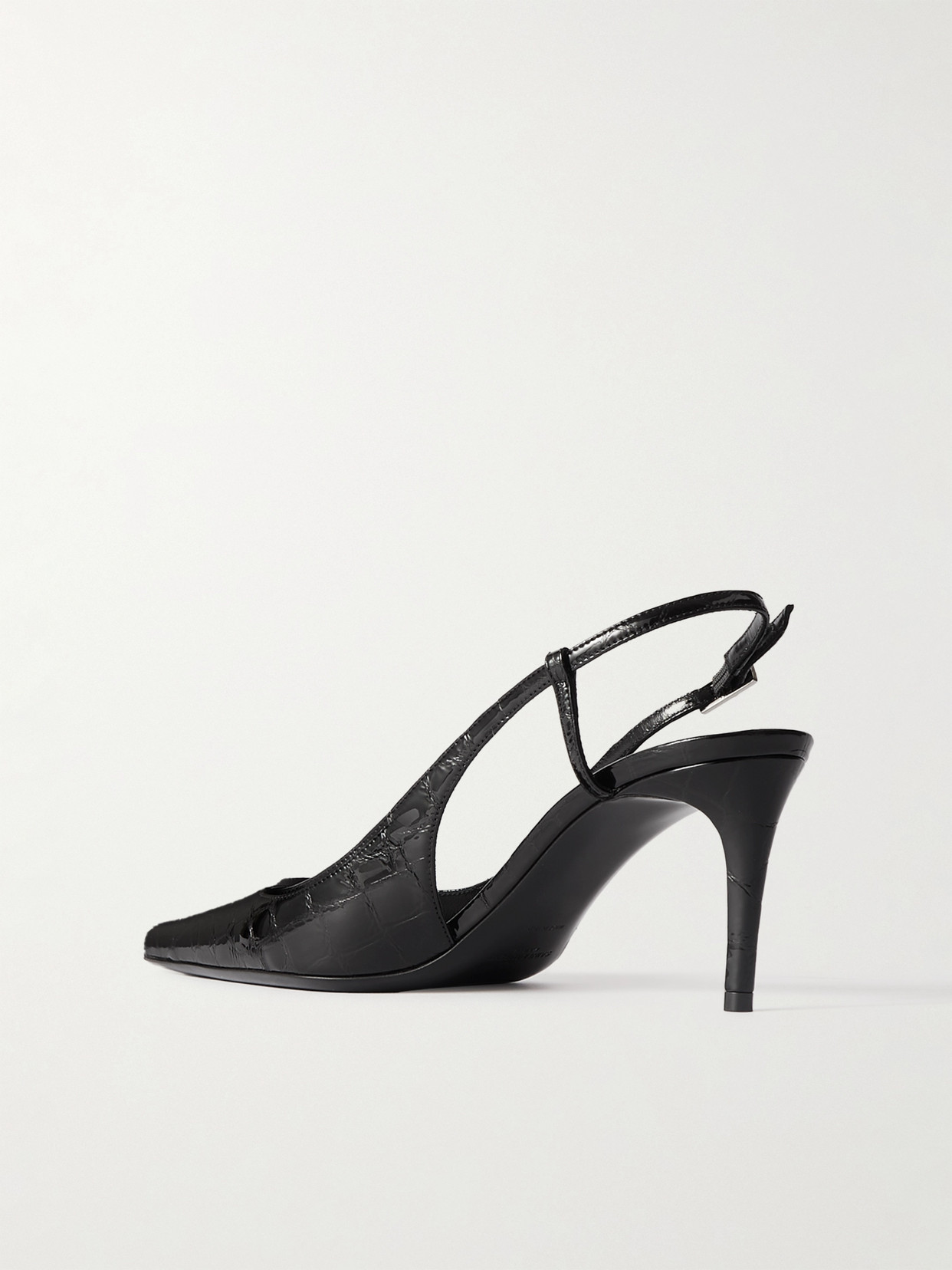 Shop Saint Laurent Vendome Glossed Croc-effect Leather Slingback Pumps In Black