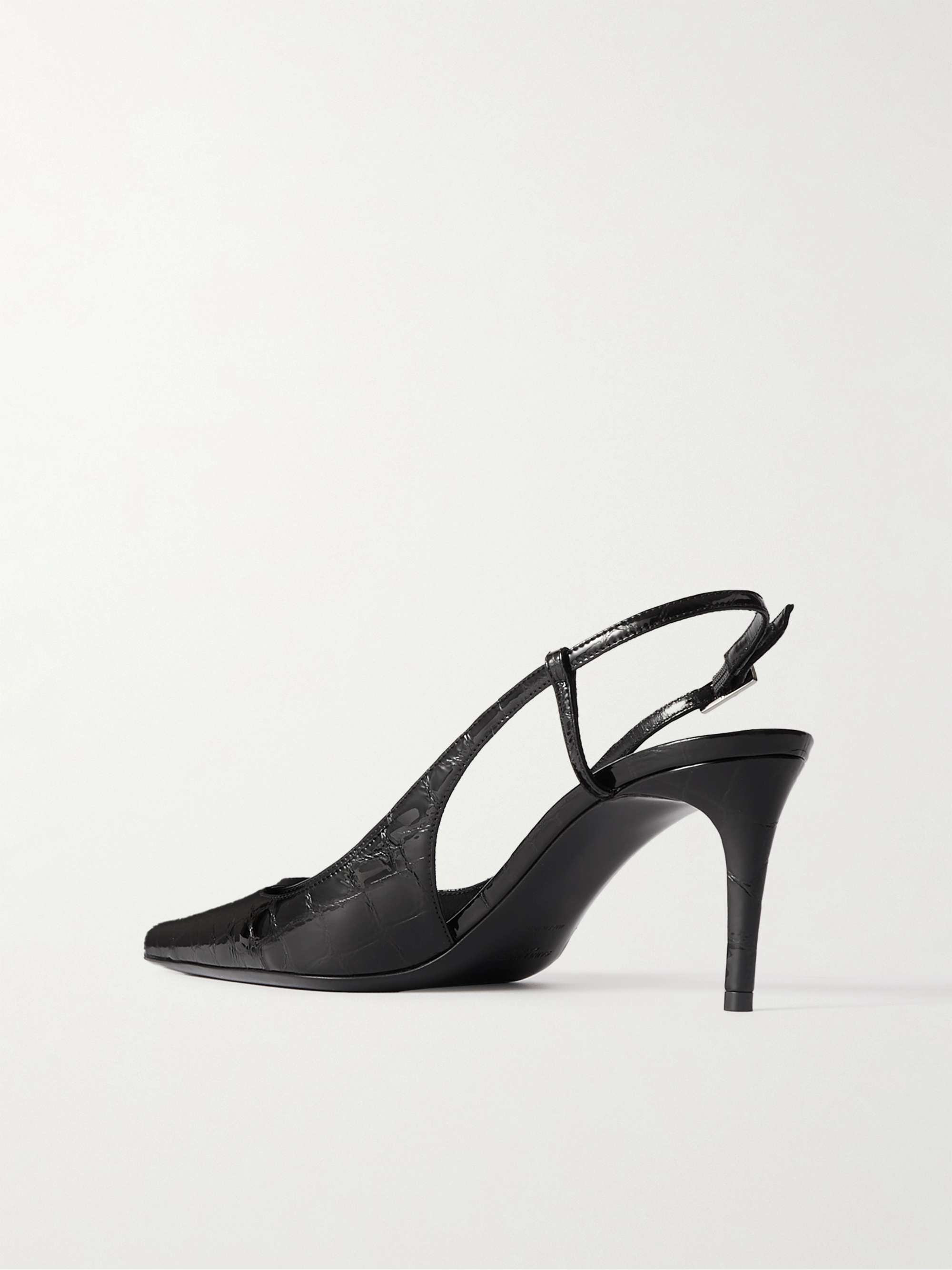 SAINT LAURENT Vendome glossed croc-effect leather slingback pumps | NET ...