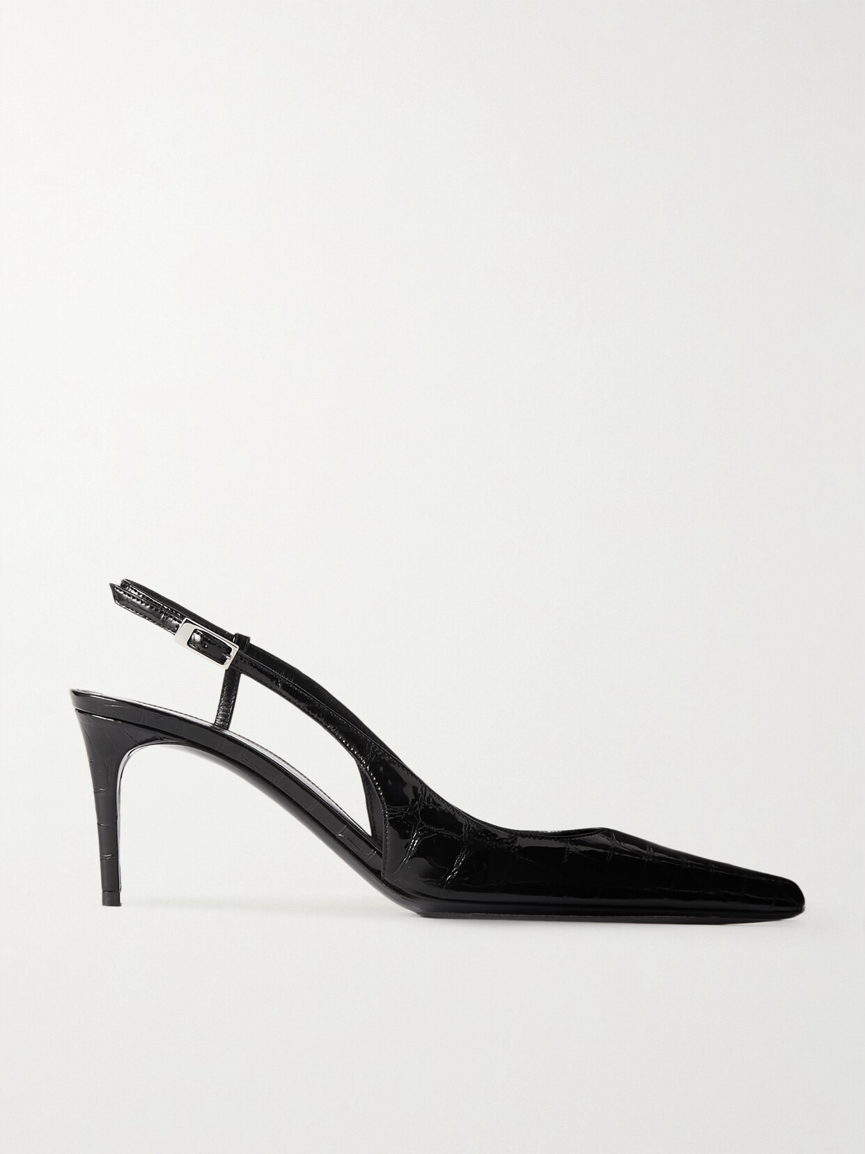 Shop Saint Laurent Vendome Glossed Croc-effect Leather Slingback Pumps In Black