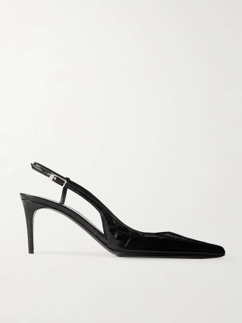 Saint Laurent Vendome Glossed Croc-effect Leather Slingback Pumps