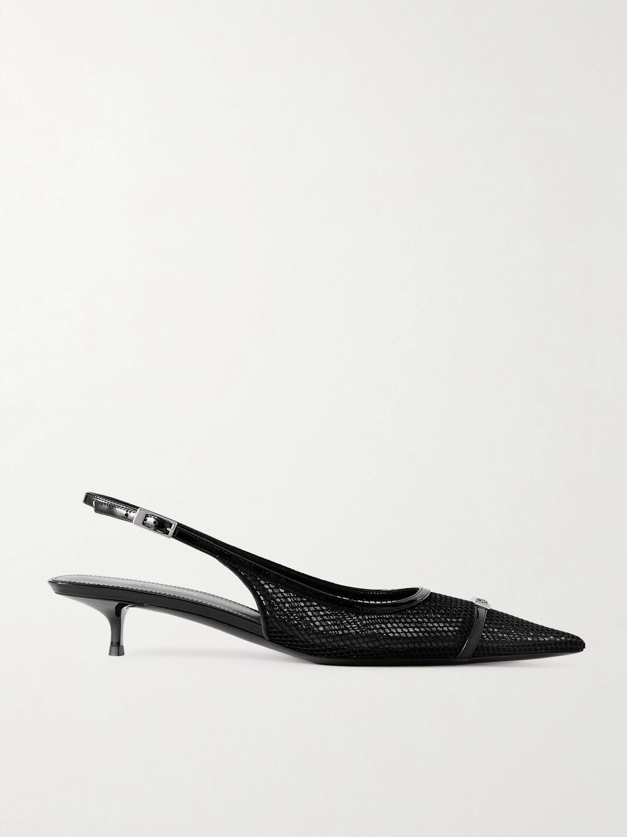 SAINT LAURENT Oxalis patent leather-trimmed mesh slingback pumps