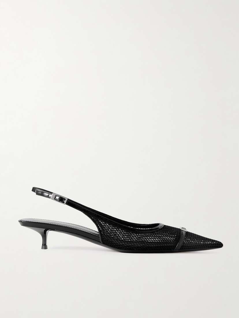 Saint Laurent Oxalis Patent Leather-trimmed Mesh Slingback Pumps - EU 42