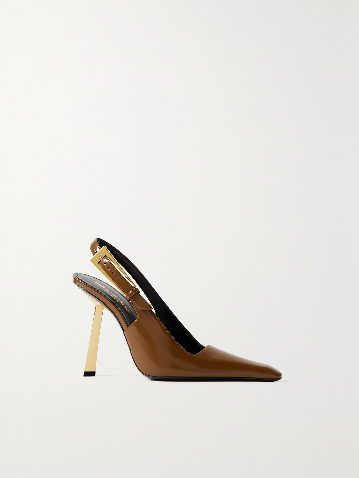 SAINT LAURENT Lee Embellished Patent-leather Slingback Pumps - Brown