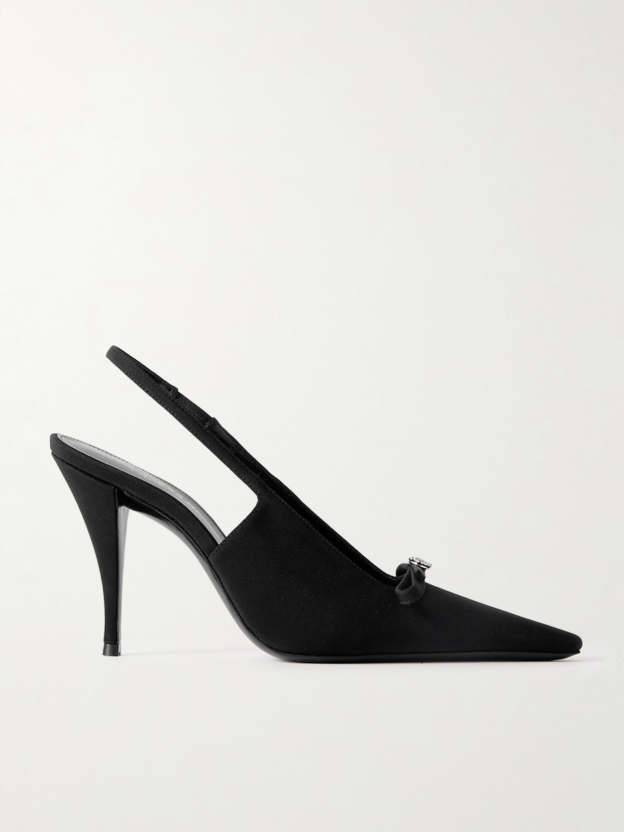 Shop Saint Laurent Crystal-embellished Crepe Slingback Pumps In Black