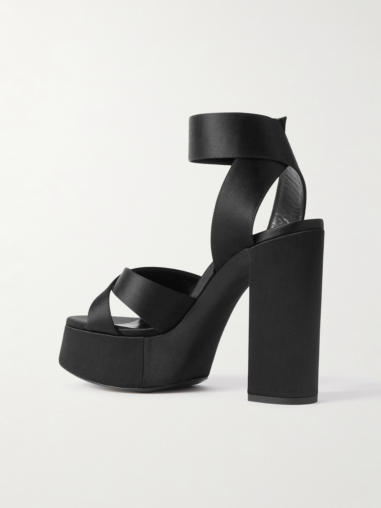 SAINT LAURENT BIANCA EMBELLISHED SATIN PLATFORM SANDALS