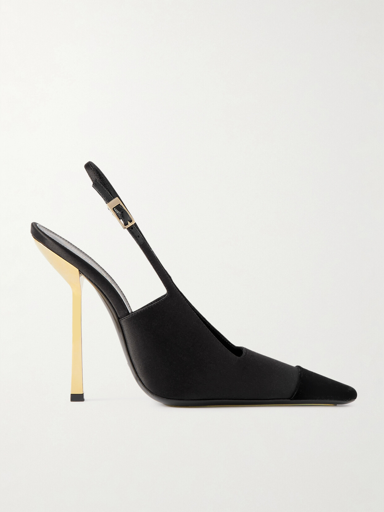 Shop Saint Laurent Ines Velvet-trimmed Satin Slingback Pumps In Black