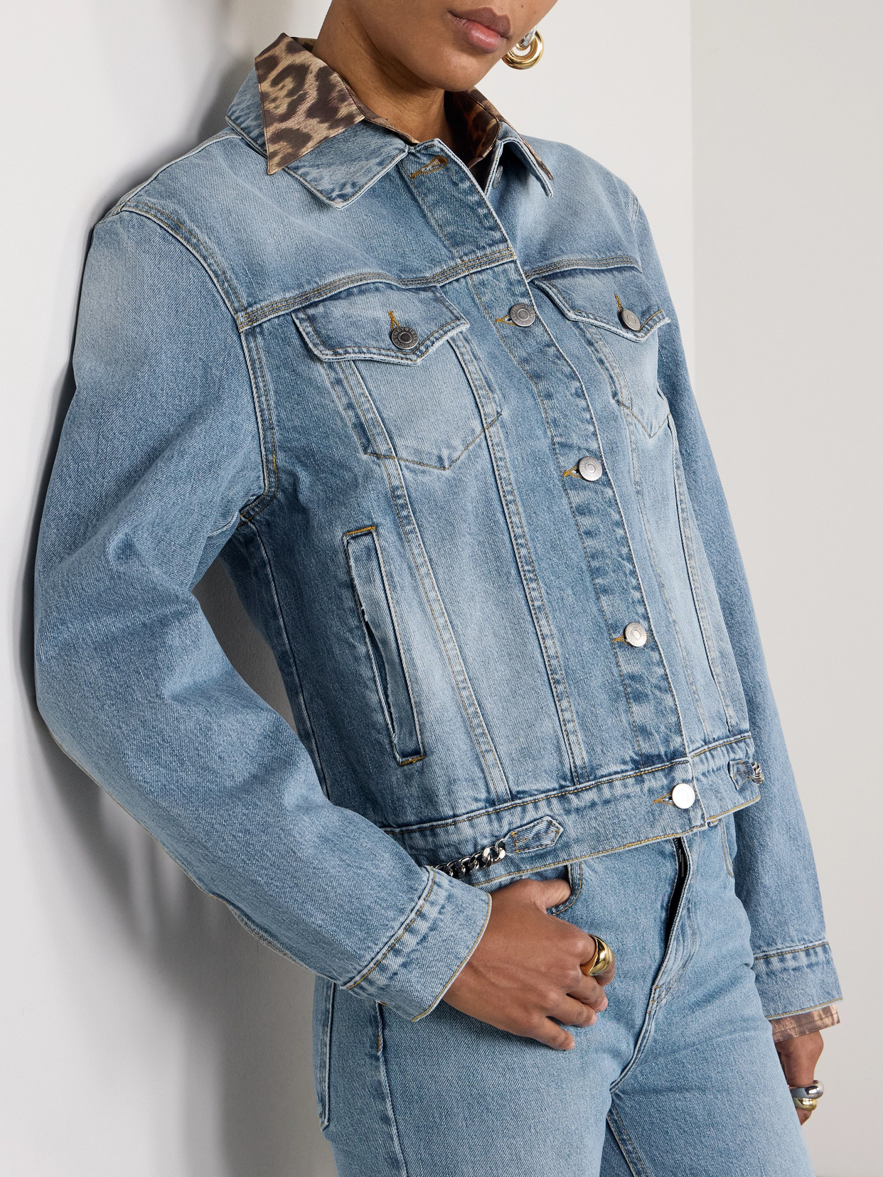 Stella Mccartney + Net Sustain Iconic Chain-embellished Denim Jacket In Blue