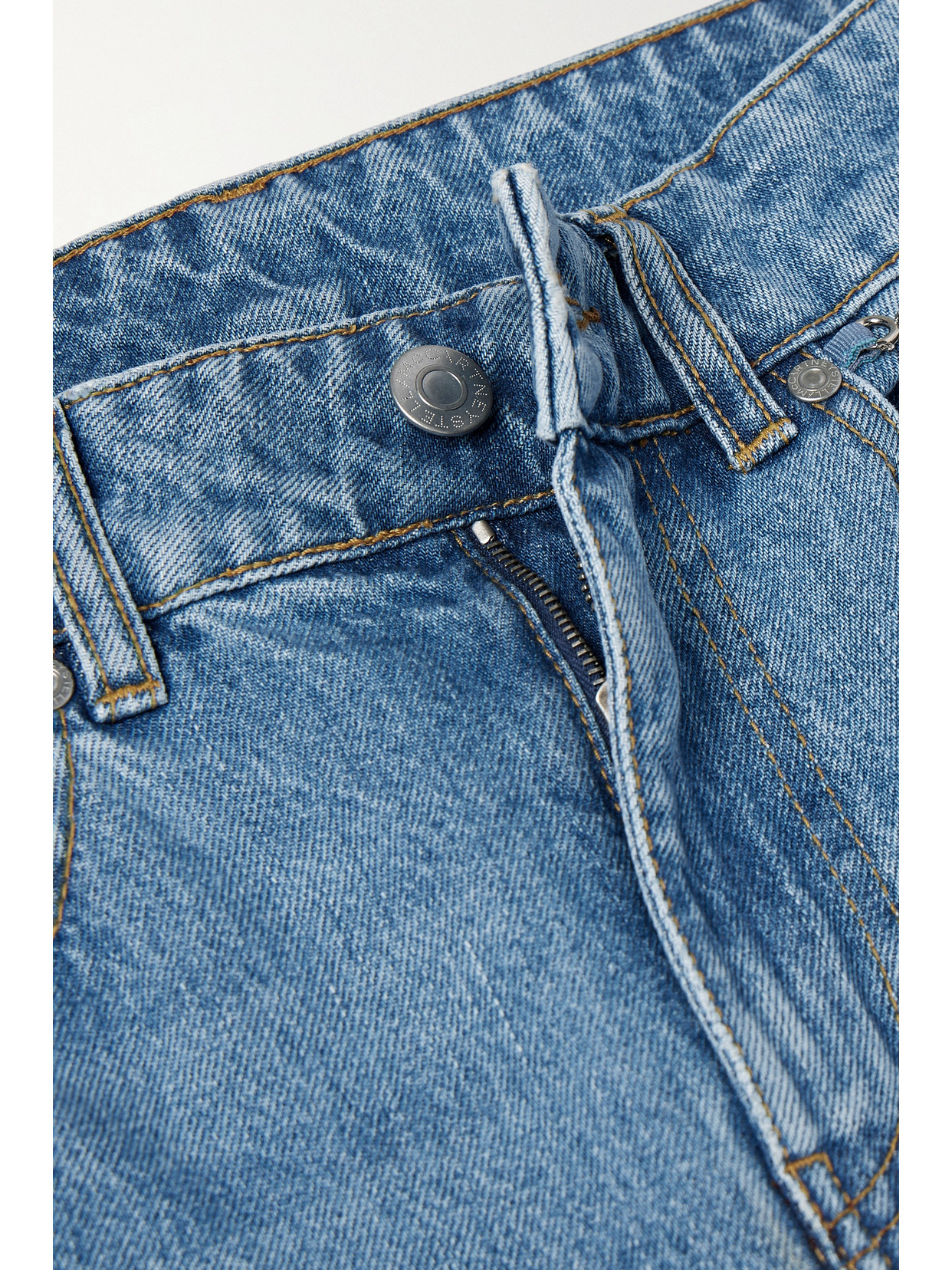 Stella Mccartney + Net Sustain Iconic Chain-embellished High-rise Flared Jeans In Blue