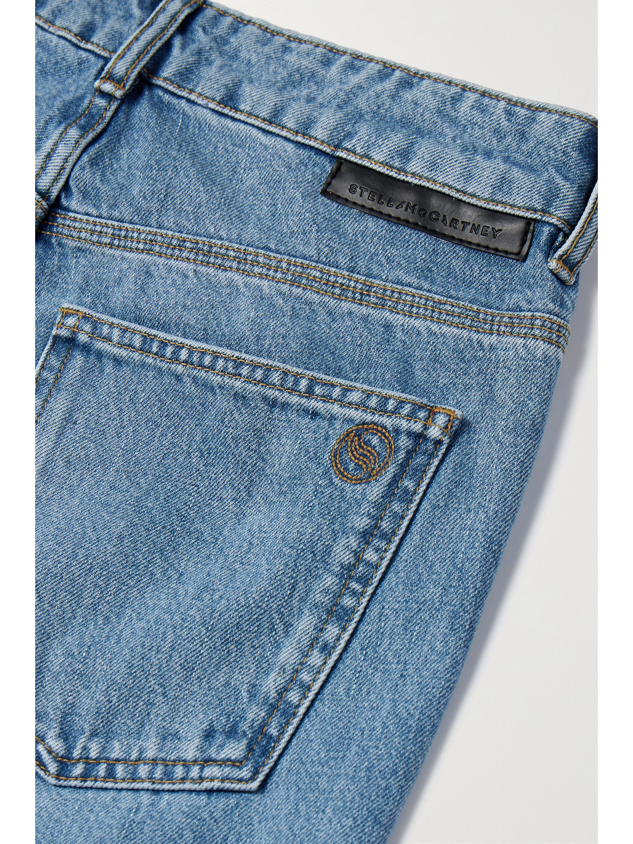 Stella Mccartney + Net Sustain Iconic Chain-embellished High-rise Flared Jeans In Blue