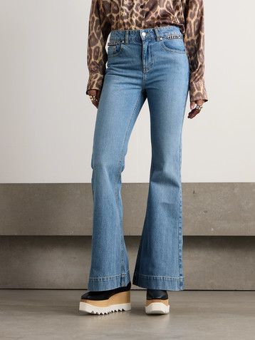 Stella McCartney + NET SUSTAIN Iconic chain-embellished high-rise flared jeans