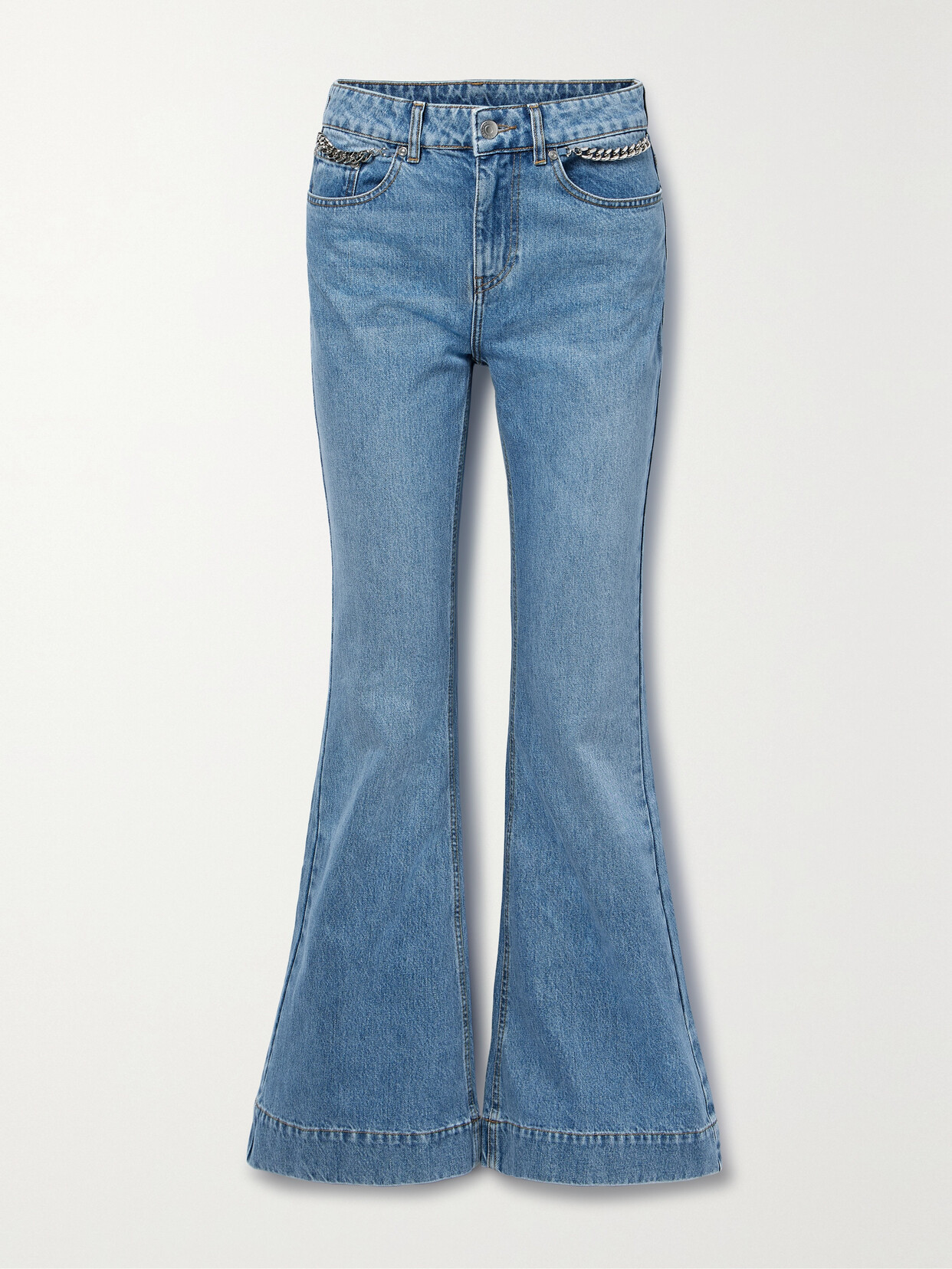 Shop Stella Mccartney + Net Sustain Iconic Chain-embellished High-rise Flared Jeans In Blue